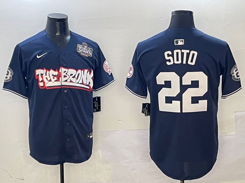Men New York Yankees 22 Soto Drak Blue four generations Joint Name 2025 Nike MLB Jersey style 2